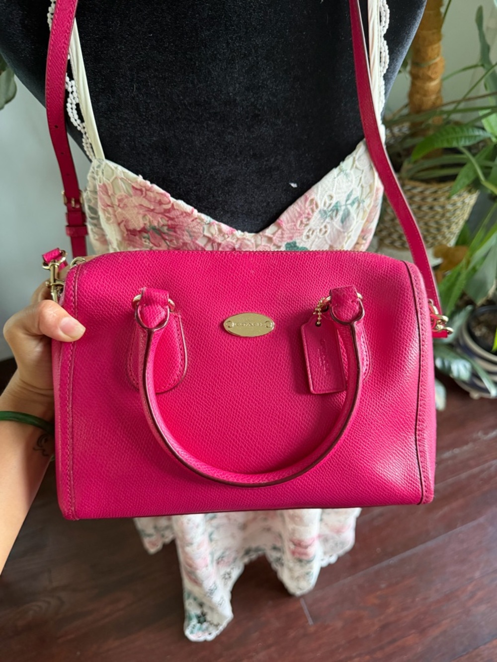 Coach Pebbled Leather Satchel in Hot Pink with Gold Hardware